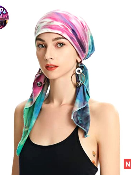 Pre-Tied Chemo Headwear Turban Beanie, 100% Polyester, Lightweight